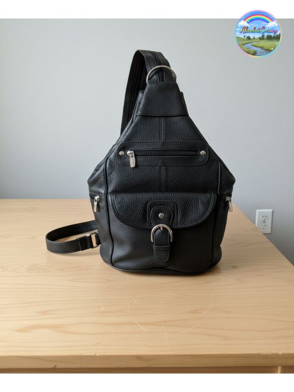 Genuine Leather Convertible 7 Pocket Sling Backpack Purse